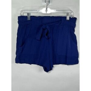 Indigo Rein Women's Indigo Blue 2 Pocket Mid Rise Rayon Tie Belt Shorts Sz Large